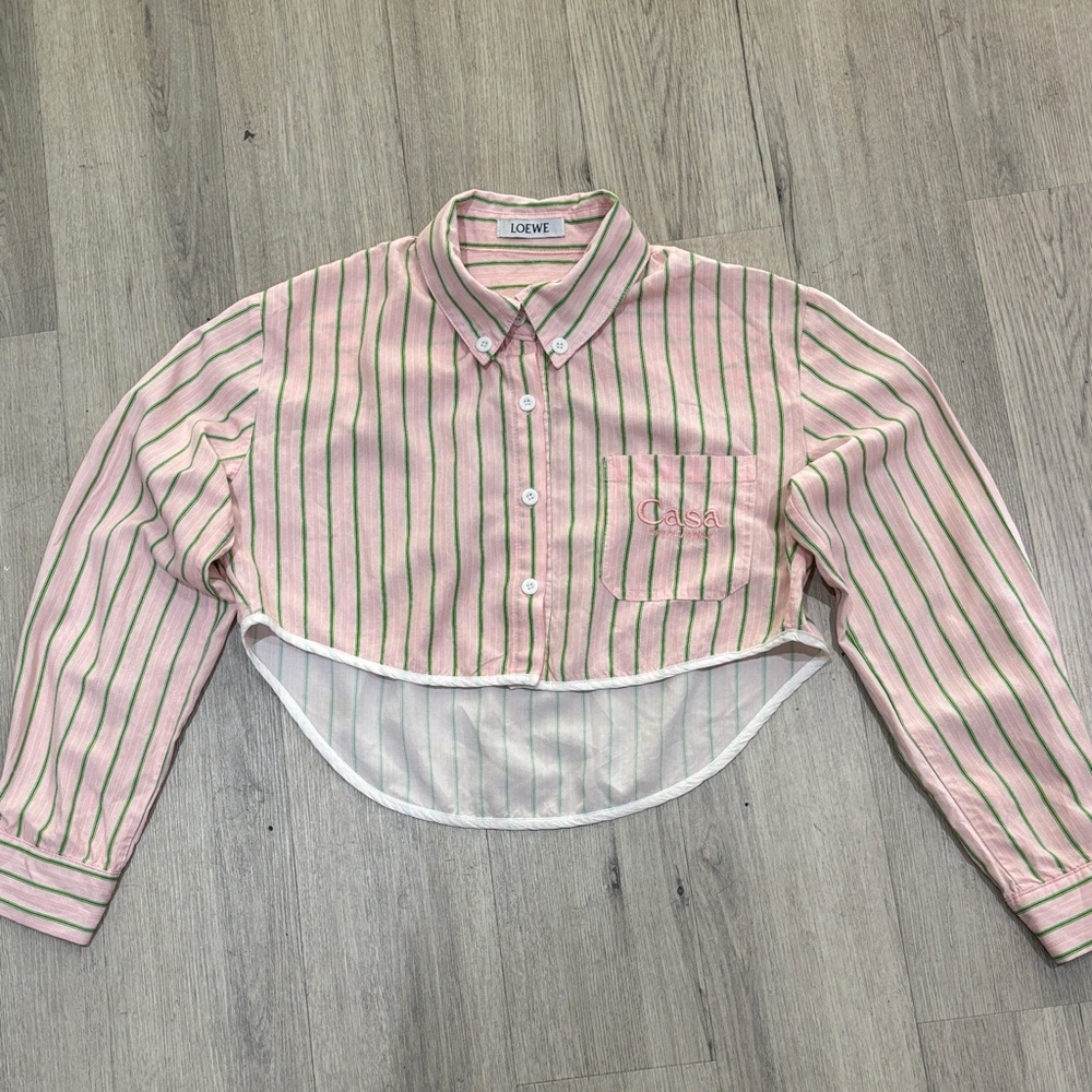 Loewe Striped Cropped Shirt in Pink and Green